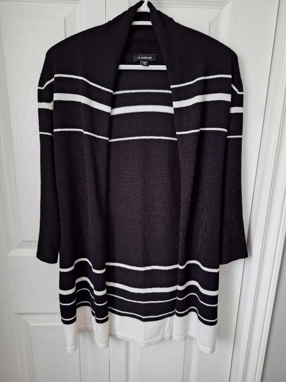 Le Chateau Black Cardigan with White Stripes